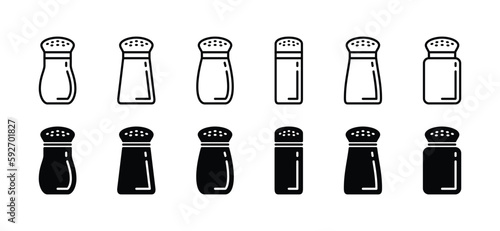 Salt and pepper container icons vector set. Spice container icon symbol in line and flat style. Seasoning jar icon sign and symbol. Vector illustration