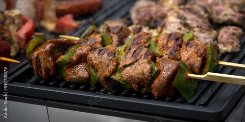 Принти на полотні view of beef being cooked on a griddle