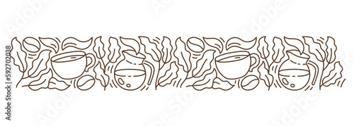 Coffee pattern. Coffea horizontal design element. Editable outline stroke. Vector line.