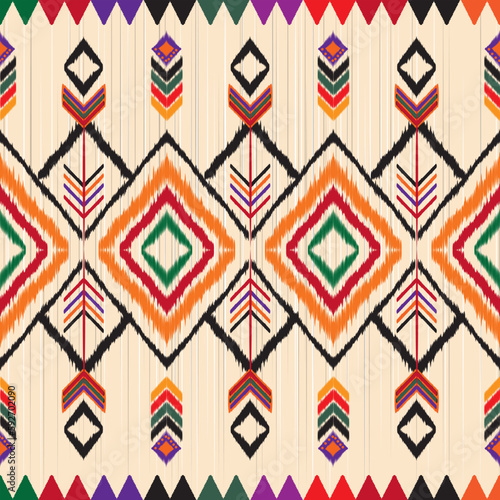 ikat Abstract Ethnic art. Seamless pattern in tribal, folk embroidery, and Mexican style. Aztec geometric art ornament print.Design for carpet, cover.wallpaper, wrapping, fabric, clothing