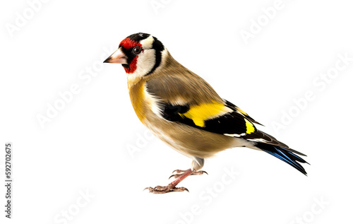 Colored small goldfinch on a white background. Generative AI © Gelpi