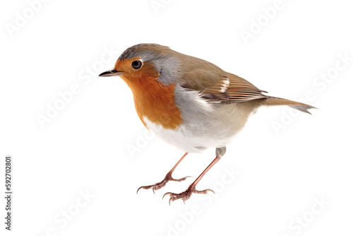 Robin on a white backgound. Small bird. Generative AI