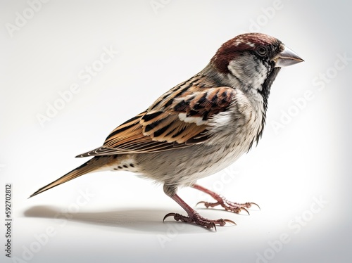 Cute sparrow on a white backgound. Small bird. Generative AI