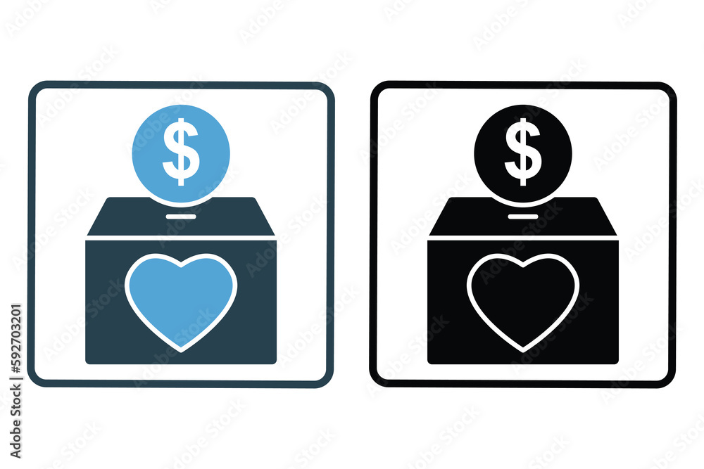 Donation icon illustration. box and heart with dollar. Icon related to charity. Solid icon style. Simple vector design editable Donation icon illustration. box and heart with dollar. Icon related to charity. Solid icon style. Simple vector design editable