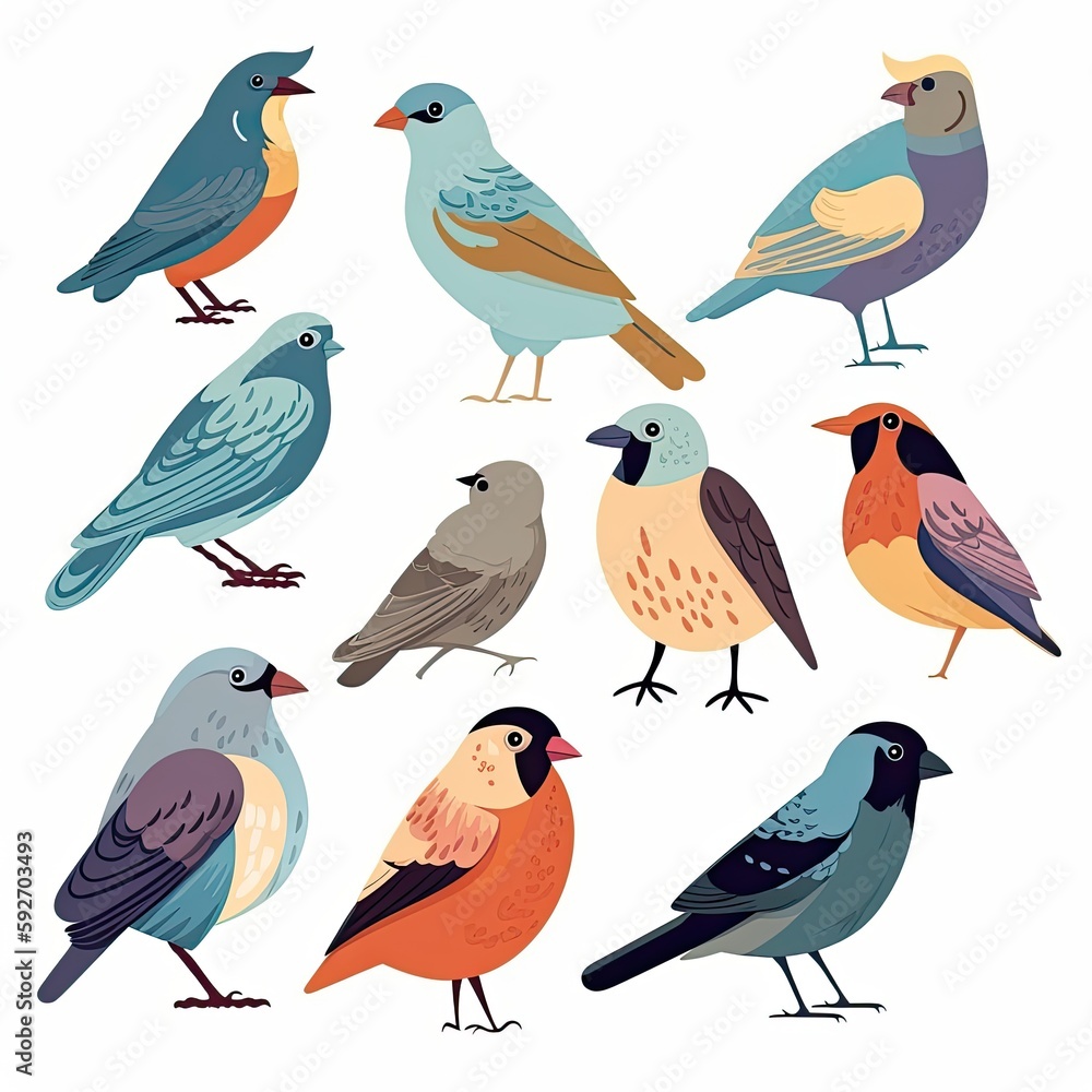 Different kind of watercolor birds illustration. Generative AI Different kind of watercolor birds illustration. Generative AI