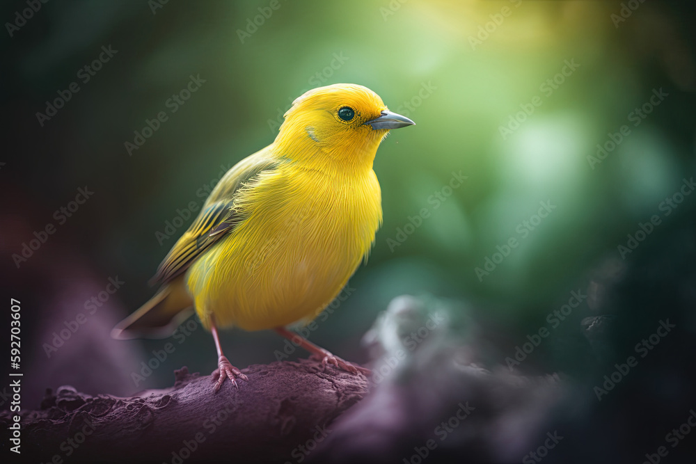 Gorgeous yellow canary on a dark natural background. Generative AI Gorgeous yellow canary on a dark natural background. Generative AI