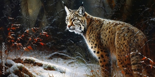 Bobcat in the Forest, Generative AI, Illustration