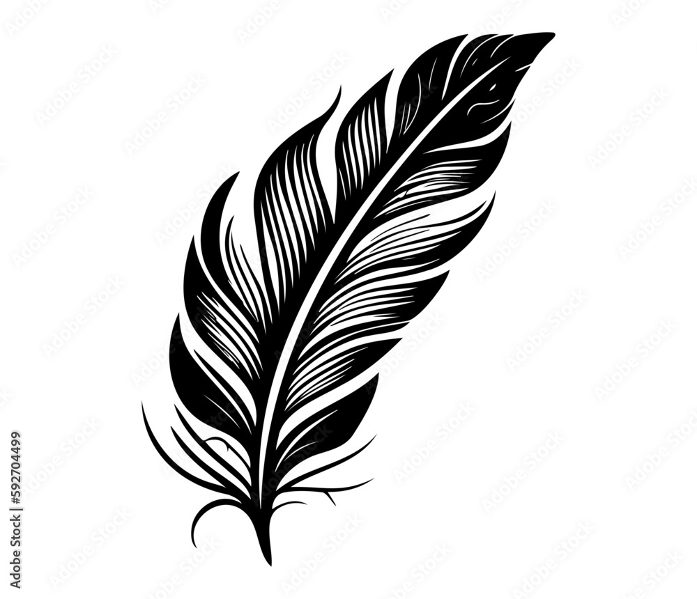 Obraz premium Fluffy Feather Silhouette, bird feathers simple style vector image.