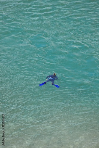 Diver swimming in the ocean with swim fin