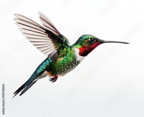 Humming bird hovering isolated on a white background. Generative AI