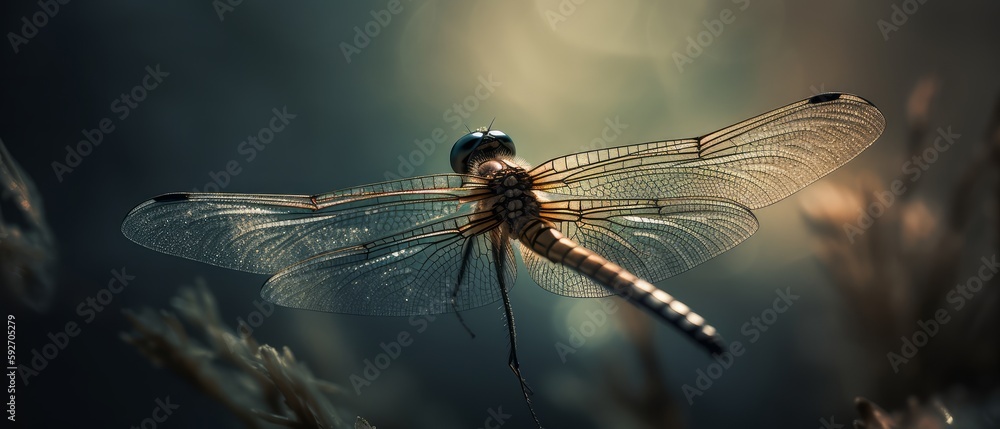 Close-up view of the delicate and intricate textures on the wings of a dragonfly. Generative AI Close-up view of the delicate and intricate textures on the wings of a dragonfly. Generative AI