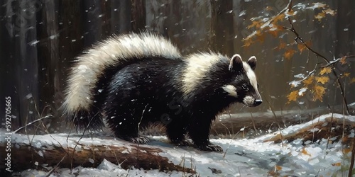 Skunk in the Forest, Generative AI, Illustration