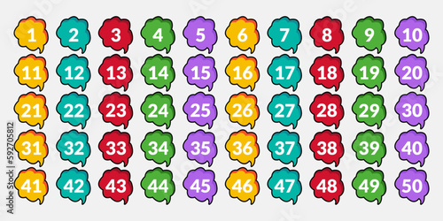numbers one through fifty with colorful bubbles