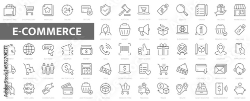 E-Commerce line icons. 60 E-commerce, online shopping and delivery icon. © LineSolution 