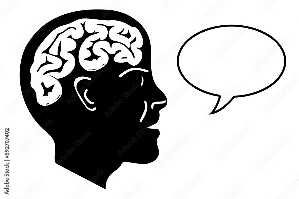 Human head silhouette with brain. The man is thinking and speaking. Vector Icon. Human head silhouette with brain. The man is thinking and speaking. Vector Icon.