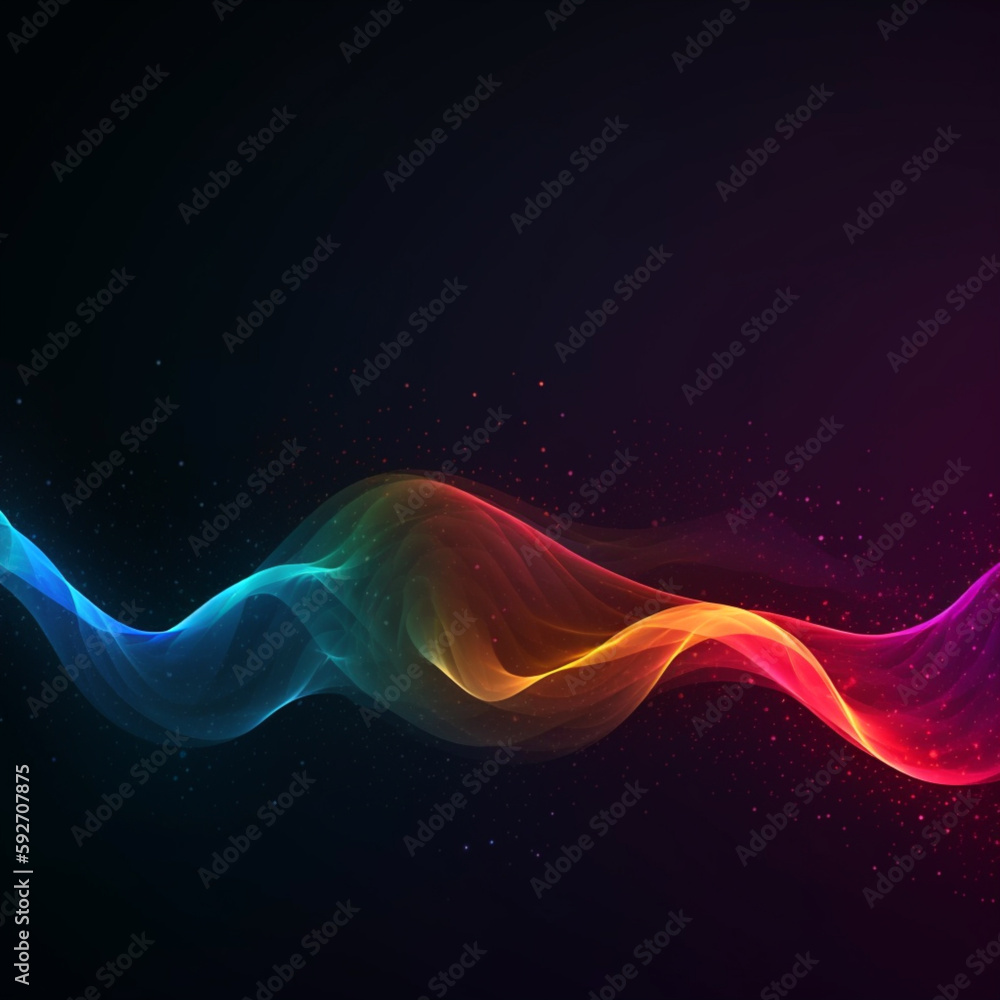 Obraz premium Abstract dynamic colorful waves on black background. Technology concept. Generative AI.