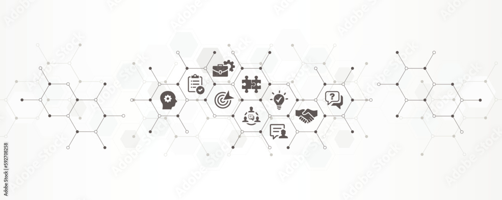 Onboarding banner with the website icons and symbol. Design banner of concept for onboarding, welcoming new hire, culture in a company, employee satisfaction, talent retention, workforce training Onboarding banner with the website icons and symbol. Design banner of concept for onboarding, welcoming new hire, culture in a company, employee satisfaction, talent retention, workforce training