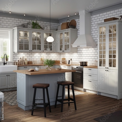 Modern kitchen interior, 4K