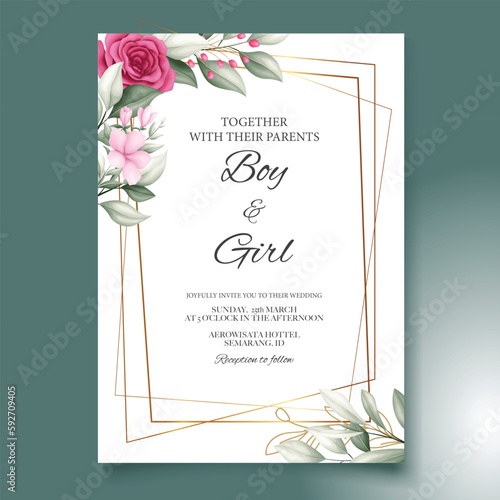 Elegant hand drawing wedding invitation floral design