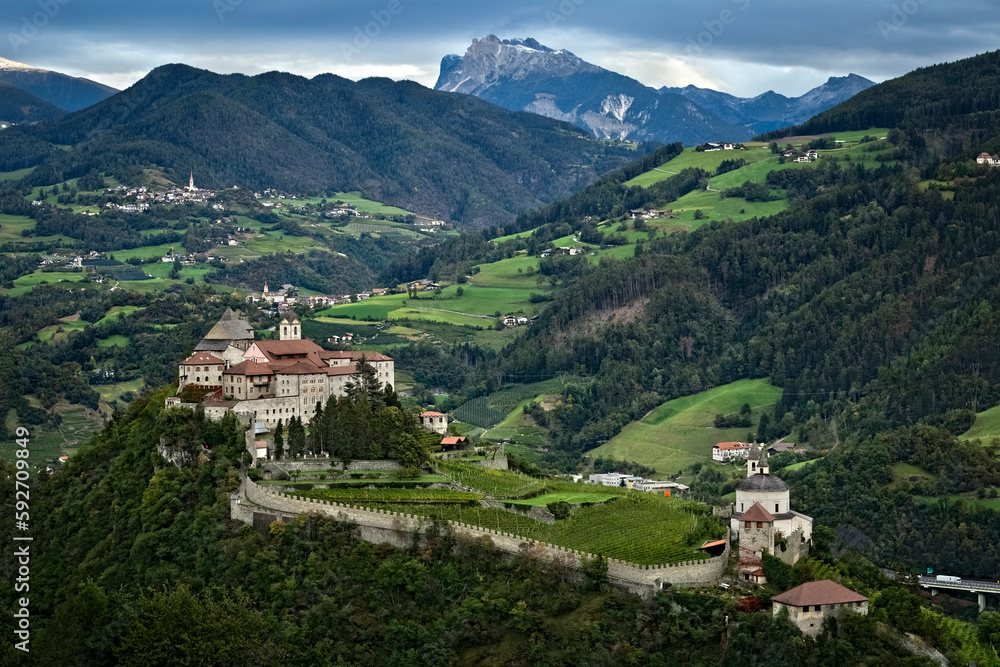 Sabiona Monastery is the spiritual cradle of Tyrol. Chiusa Klausen, Isarco Valley, South Tyrol, Italy.