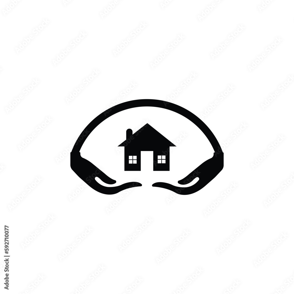 Real estate logo design template with hand design concept vector