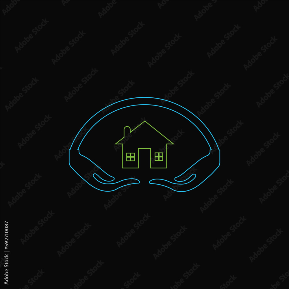 Line art real estate logo design template with hand design concept vector Line art real estate logo design template with hand design concept vector