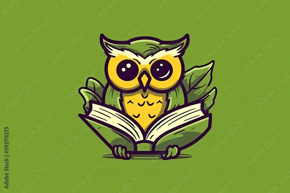 a sweet owl cartoon holding a book. Generative AI