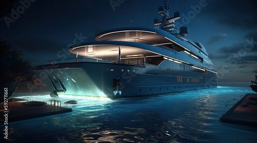 Luxury Super Yacht. Generative AI  © Diatomic