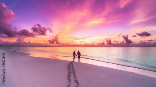 Couple walk along the prist...