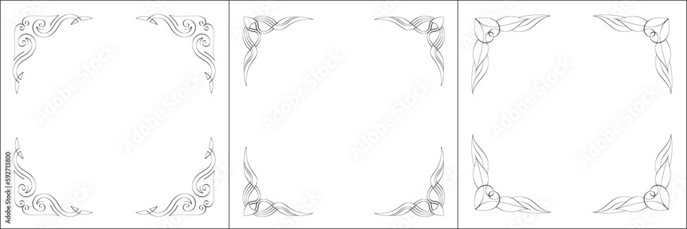 Set of three vector frames. Elegant black and white monochrome