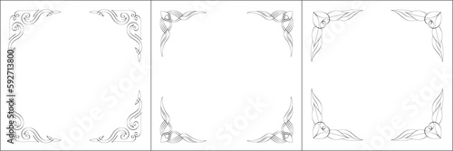Set of three vector frames. Elegant black and white monochrome ornamental border for greeting cards, banners, invitations. Vector frame for all sizes and formats. Isolated vector illustration.