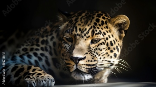 Close-up on a splendid specimen of leopard, ai generated