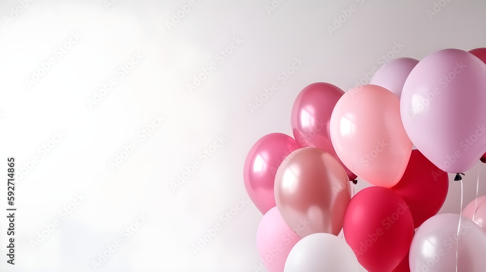 Pink and White Balloons, Gender Reveal Concept, Birthday or Party Background with Copy Space.  Generative ai.