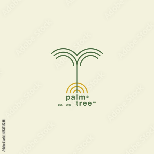 Palm logo for your design. Palm trees. Palm vector illustration. Icon sign. Modern palm tree logo with sun.
