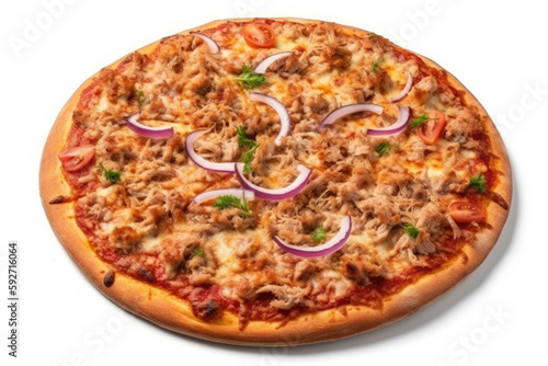 tuna pizza on clean background created with Generative AI technology