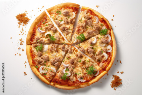 tuna pizza on clean background created with Generative AI technology