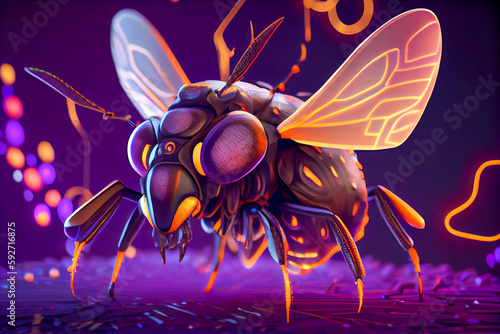 3d insects character style nft collection with VR goggles immersed in backlit diffuse liquid. metaverse concept, technology, video games and virtual reality, generative artificial intelligence