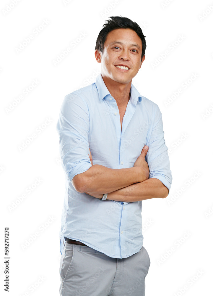 Portrait, man and proud asian in studio, happy and smile while posing, empowered. Businessman, confidence and young, handsome or modern entrepreneur and relax isolated on transparent, png background Portrait, man and proud asian in studio, happy and smile while posing, empowered. Businessman, confidence and young, handsome or modern entrepreneur and relax isolated on transparent, png background