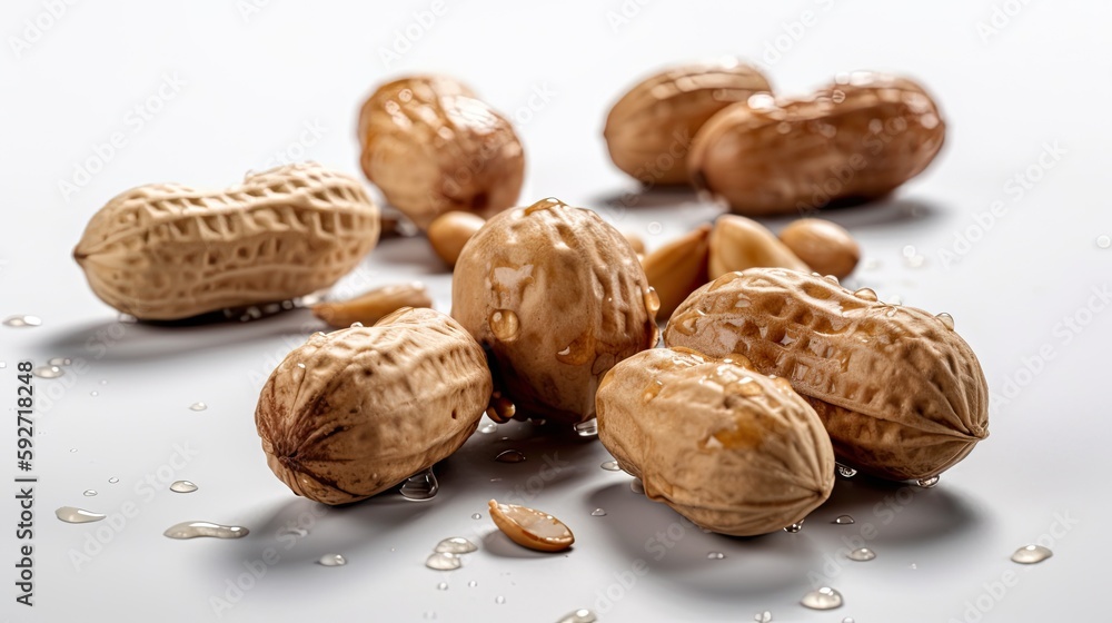 Raw peanut with water drops on white background. Close up Raw peanut with water drops on white background. Close up