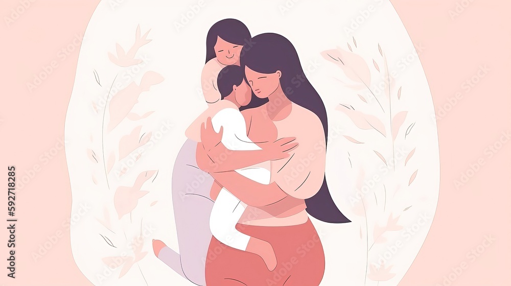 Minimalistic and clean Mothers day banner ideas where Mom is hugging her Child. Generative AI Minimalistic and clean Mothers day banner ideas where Mom is hugging her Child. Generative AI