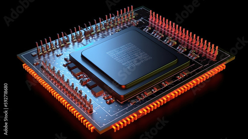 Circuit board close-up with different components. Generative Ai