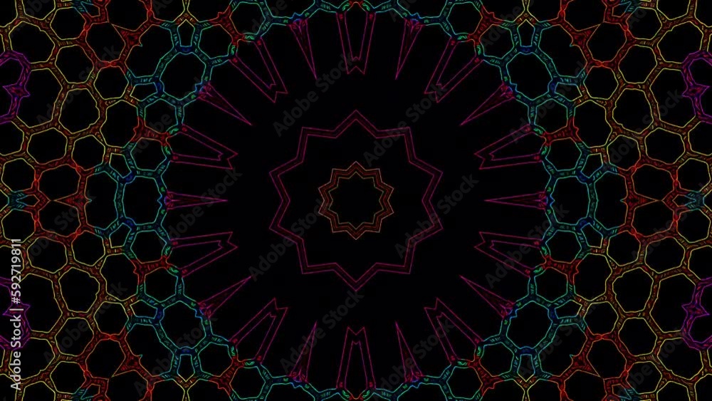 Beautiful abstract kaleidoscope that shines, a radiant light that regulates the subtle movements	