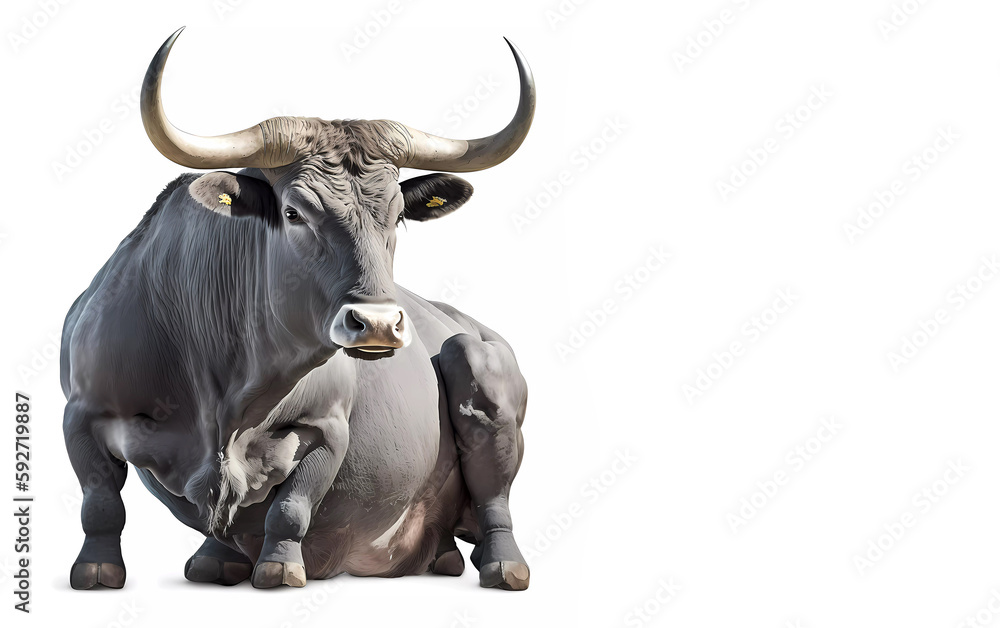 Gray bull on a white background. Banner. Generative AI Gray bull on a white background. Banner. Generative AI