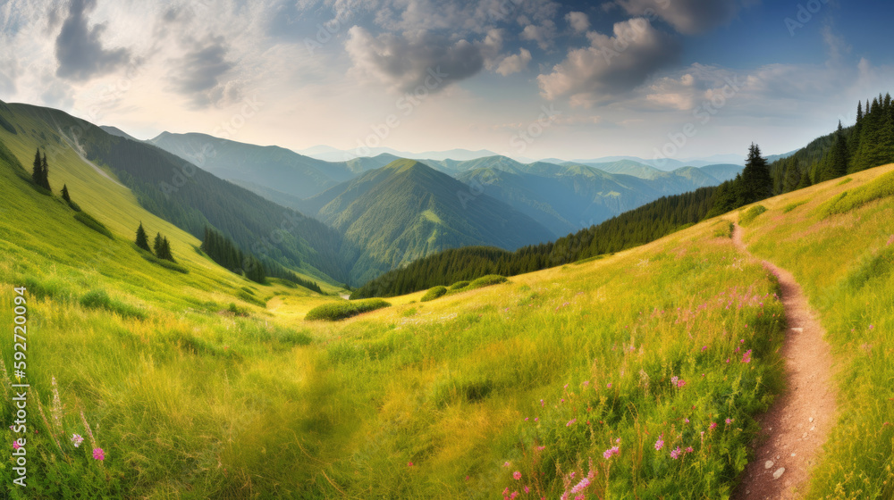 Fototapeta premium hill landscape in the summer, Generative AI