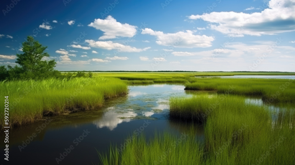Beautiful landscape of the marshlands, Generative AI