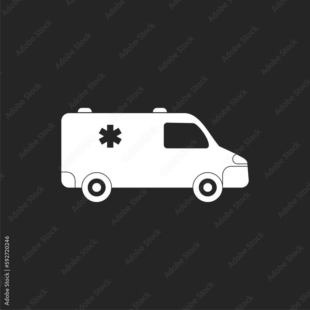Ambulance car icon isolated on black background Ambulance car icon isolated on black background