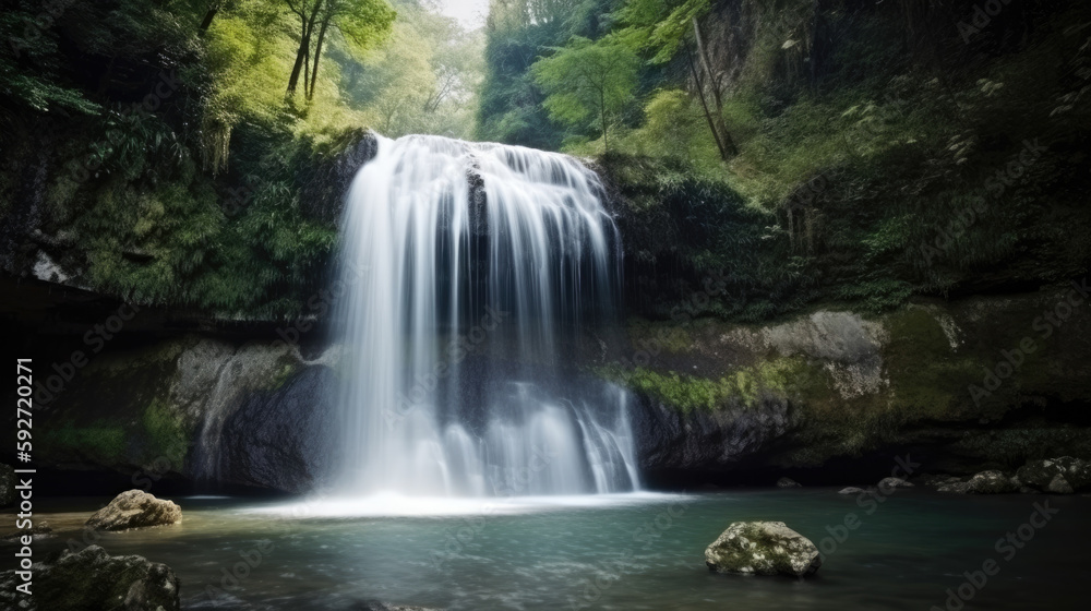 Beautiful landscape of the waterfall, Generative AI