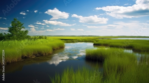 Beautiful landscape of the marshlands, Generative AI