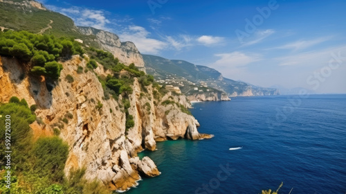 Beautiful landscape of the Mediterranean coastline, Generative AI © Juho