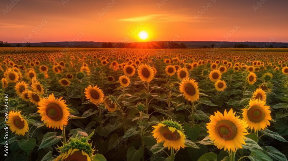 Beautiful landscape of the sunflower field Generative AI
